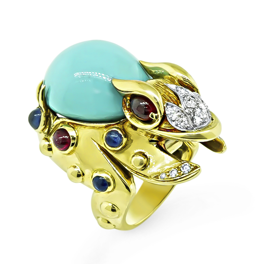 Estate Hammerman Brothers 1.50ct Ruby 1.25ct Sapphire Turquoise Frog Ring