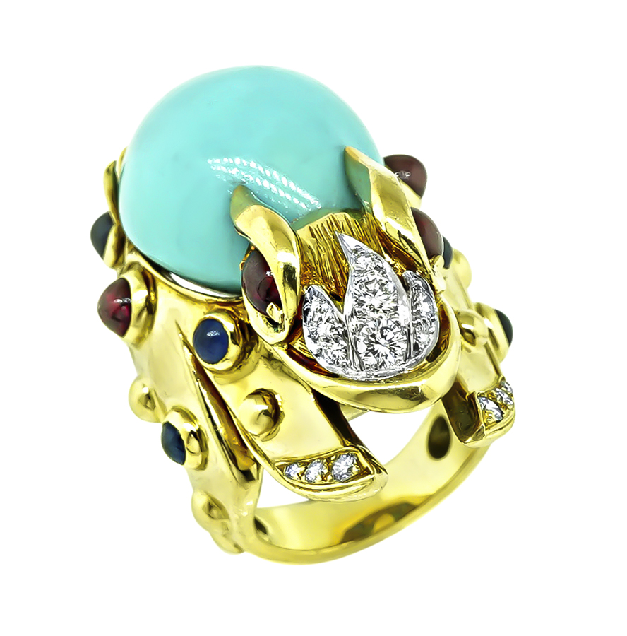 Estate Hammerman Brothers 1.50ct Ruby 1.25ct Sapphire Turquoise Frog Ring