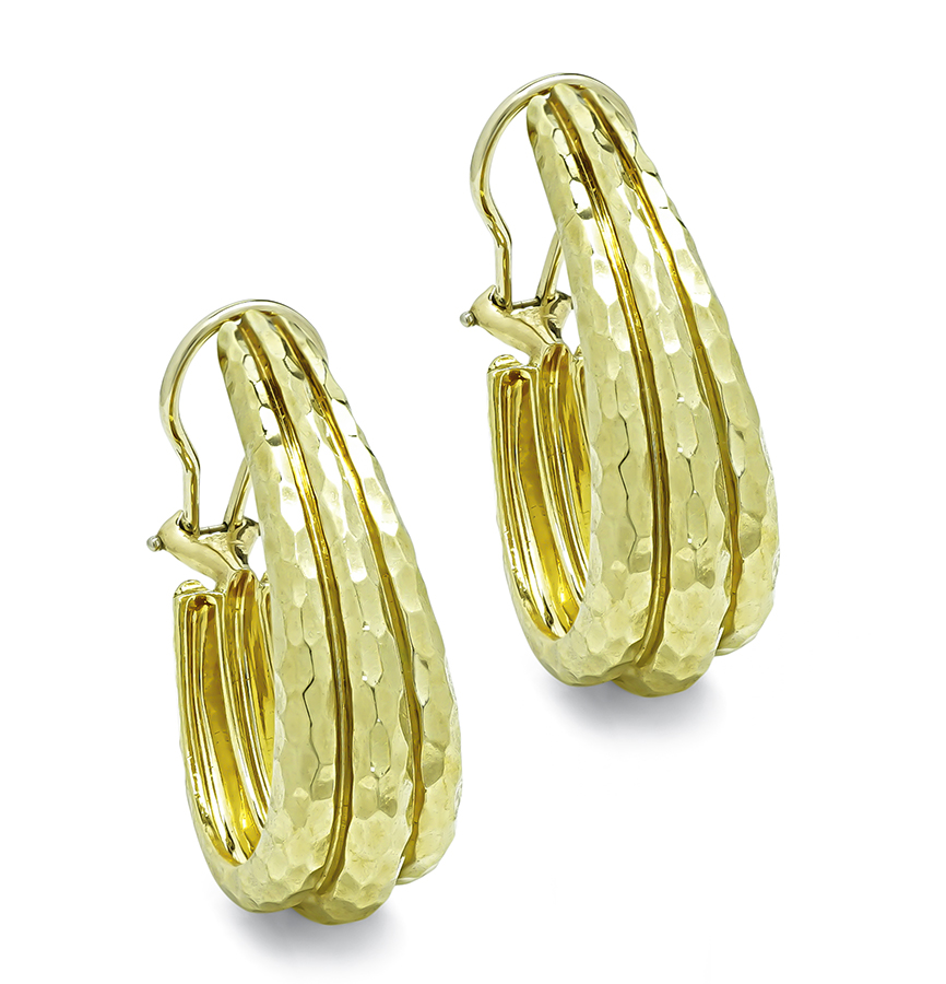 Estate Henry Dunay Hammered Gold Earrings