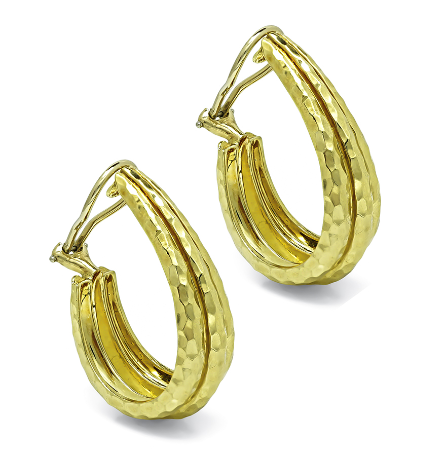 Estate Henry Dunay Hammered Gold Earrings