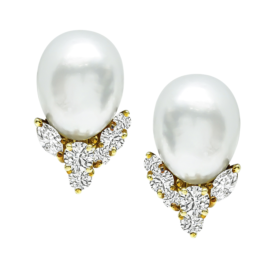 Estate Henry Dunay 1.00ct Diamond Pearl Earrings