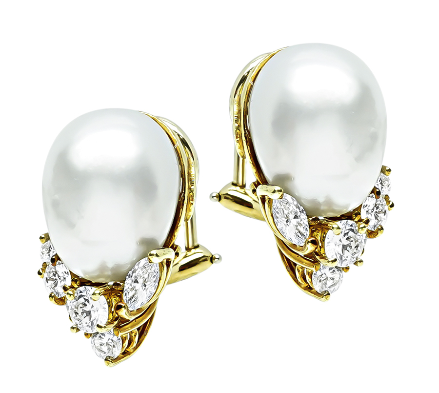 Estate Henry Dunay 1.00ct Diamond Pearl Earrings