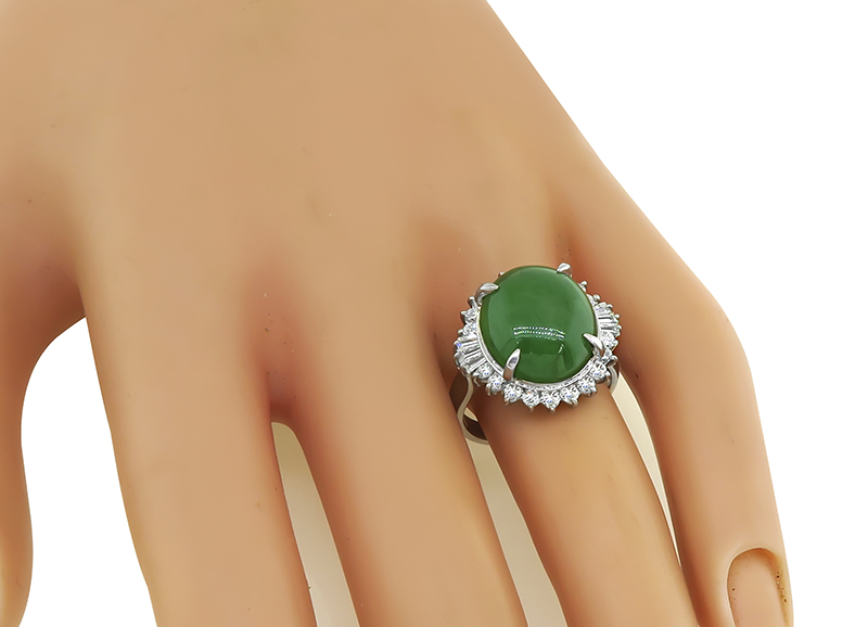 Estate 7.71ct Jade 0.78ct Diamond Ring