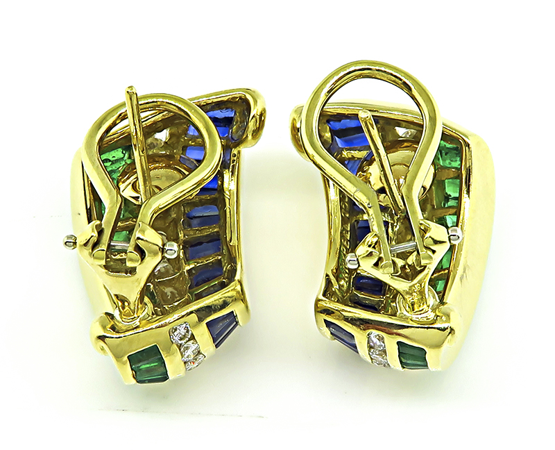 Krypell 3.00ct Sapphire 2.00ct Emerald 1.00ct Diamond Earrings