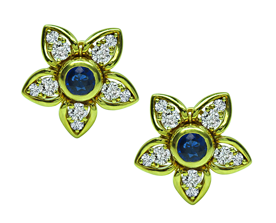 Round Cut Diamond and Sapphire 18k Yellow Gold Jewelry Set by Kurt Wayne