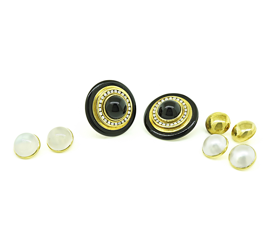 Estate Lagos 1.50ct Diamond Onyx Interchangeable Center Gold Earrings