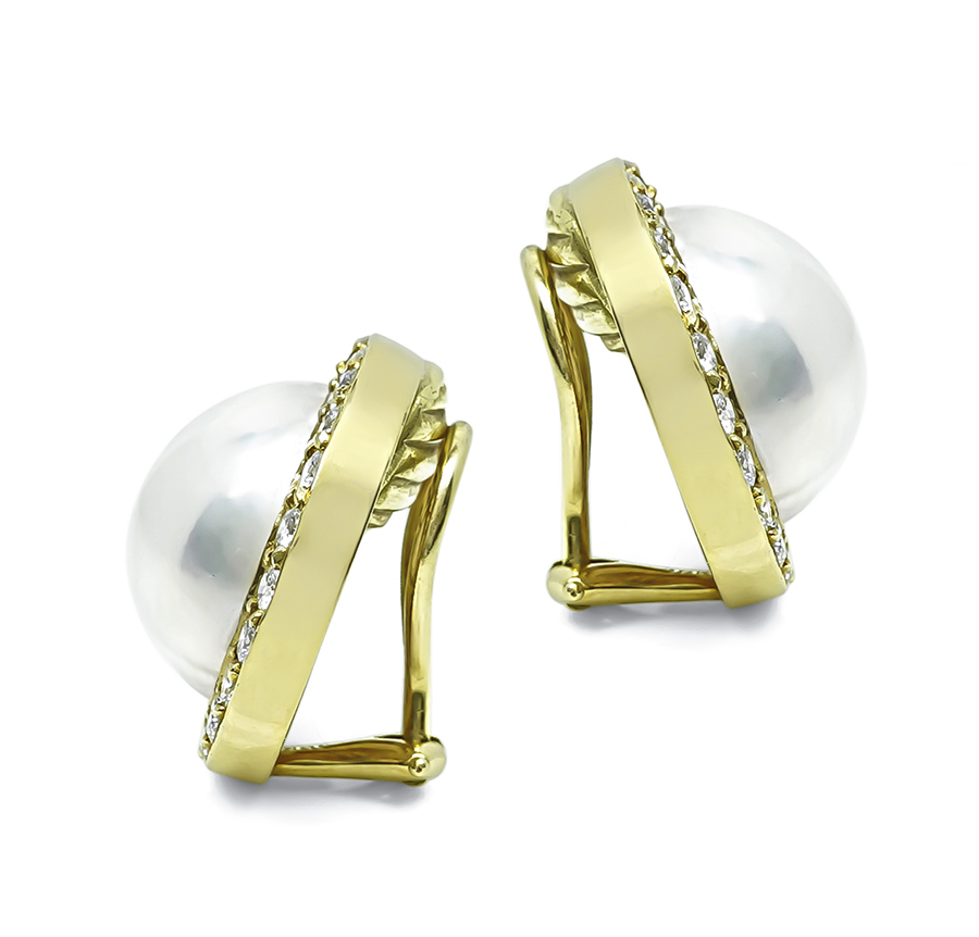 Estate Mabe Pearl 2.00ct Diamond Gold Earrings