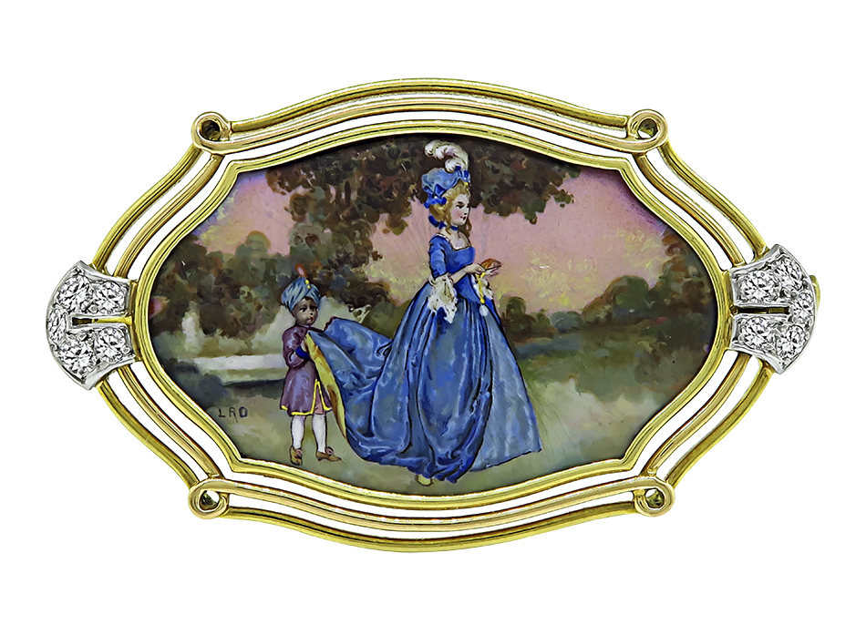 1970s Marie Antoinette Diamond Gold Pin