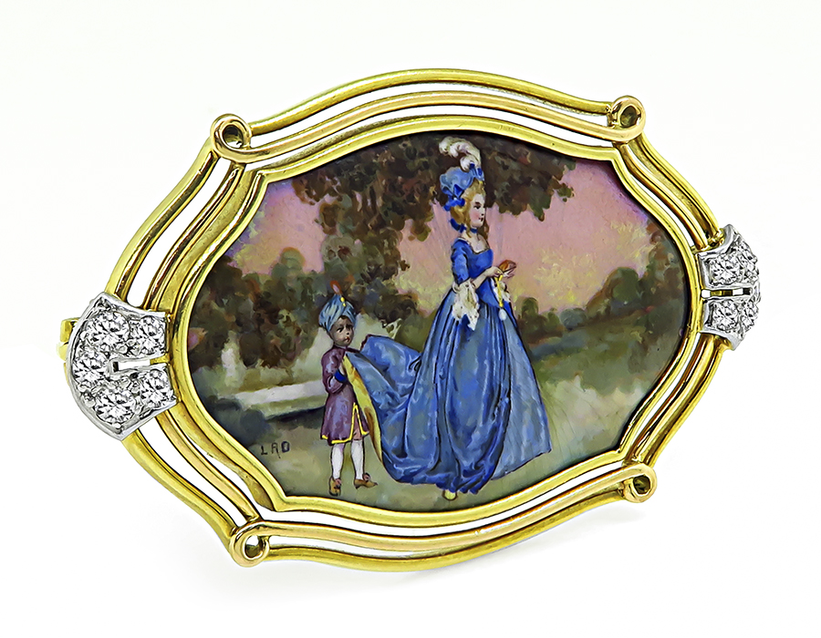 1970s Marie Antoinette Diamond Gold Pin