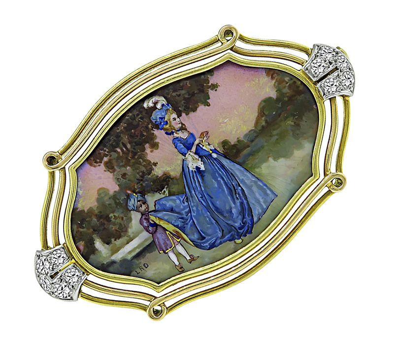 1970s Marie Antoinette Diamond Gold Pin