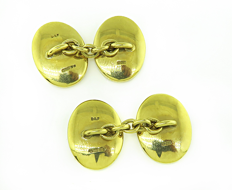 Estate Mother of Pearl Onyx Gold Cufflinks