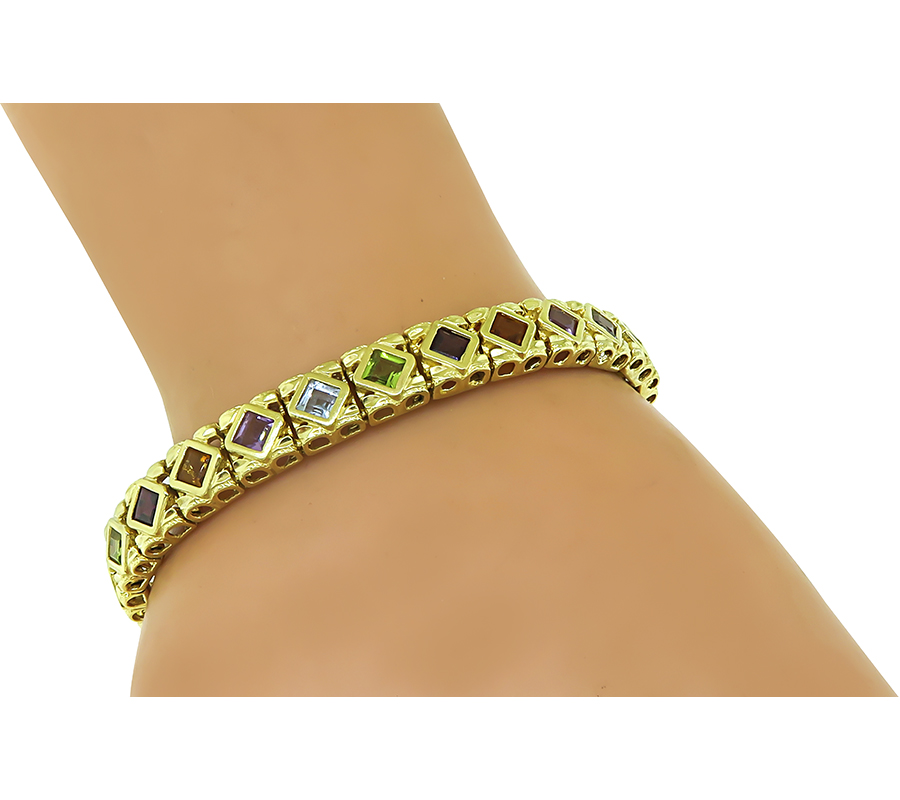Estate 22.00ct Multi Color Gemstone Gold Bracelet and Necklace Set