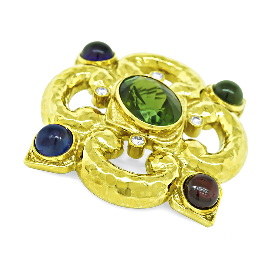 Estate 20.00ct Green Tourmaline Multi Color Gemstone Pin/Pendant