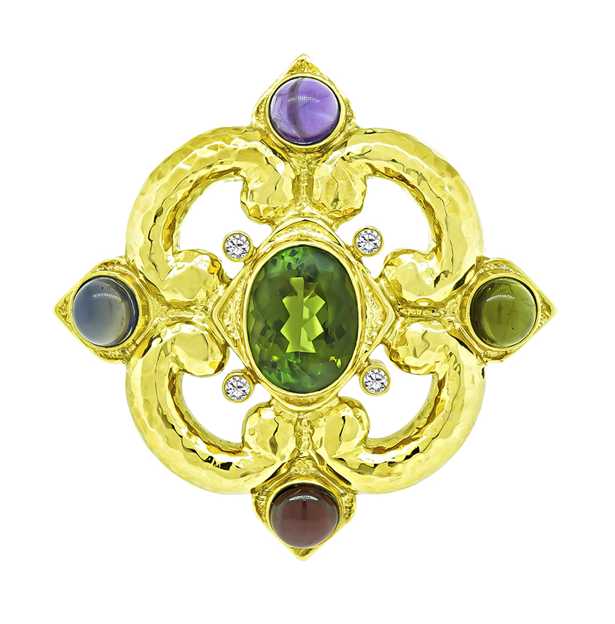 Estate 20.00ct Green Tourmaline Multi Color Gemstone Pin/Pendant
