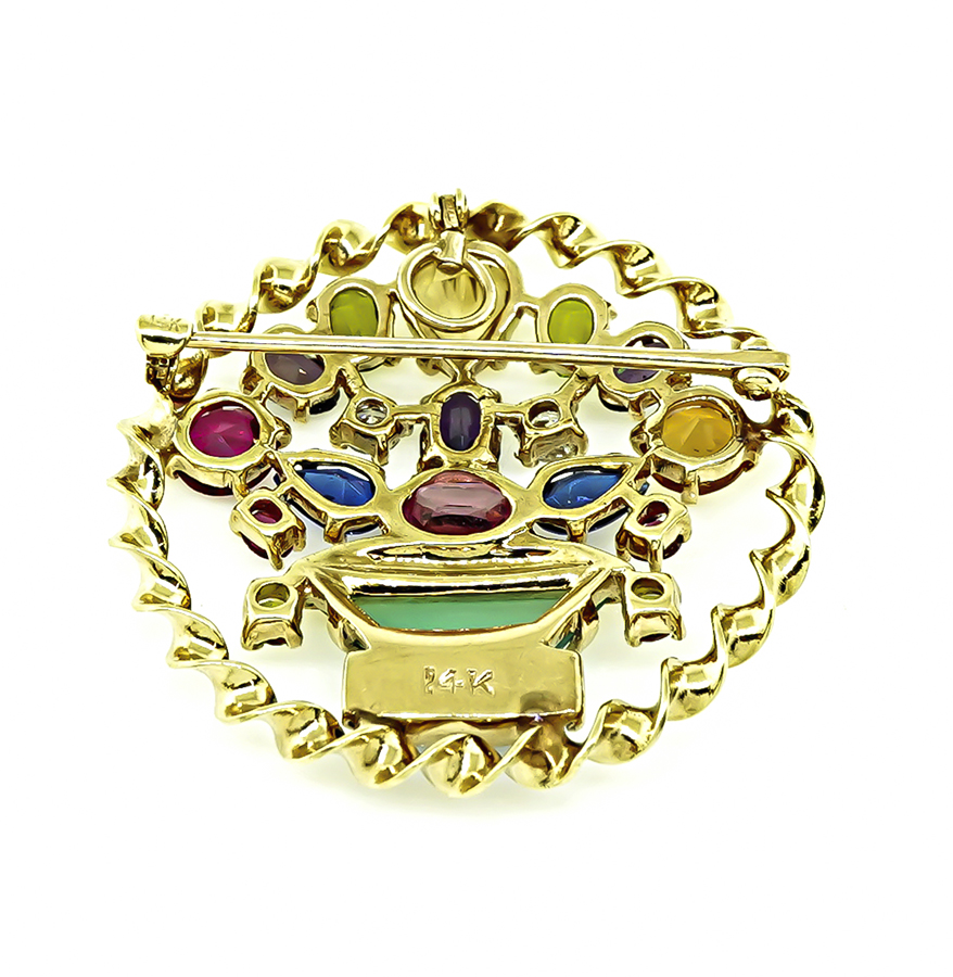 Estate Multi Color Gemstone Gold Pin / Pendant