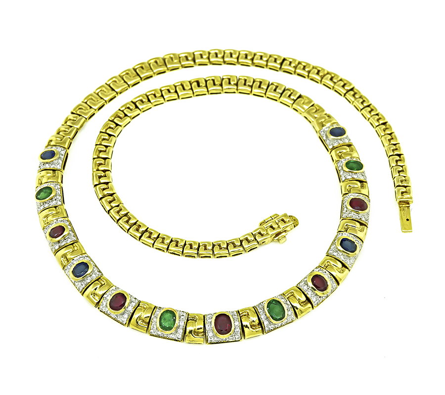 Estate 6.50ct Multi Color Precious Stone Gold Necklace