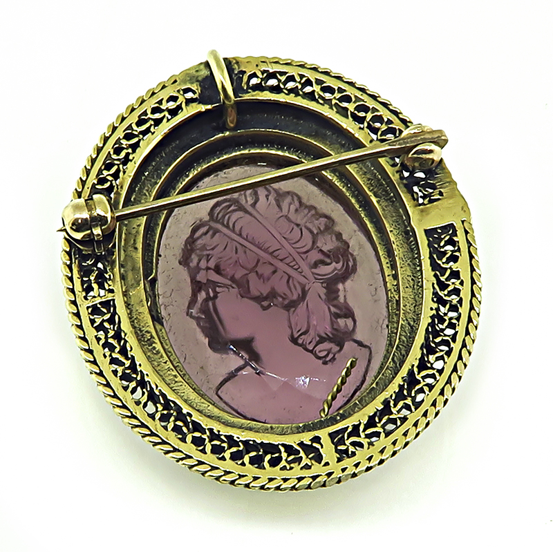 Estate Carved Murano Glass Pearl Gold Pin / Pendant