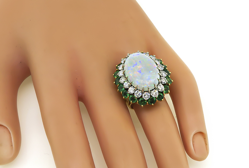 Estate Opal 1.60ct Diamond 2.50ct Emerald Gold Ring