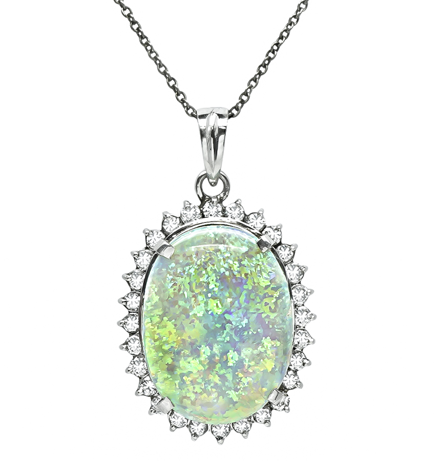 Estate 11.54ct Opal 0.89ct Diamond Pendant