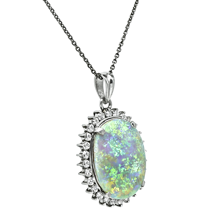 Estate 11.54ct Opal 0.89ct Diamond Pendant