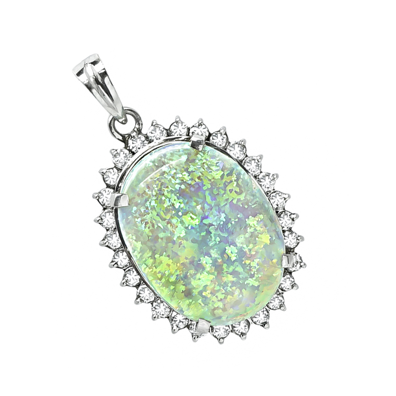 Estate 11.54ct Opal 0.89ct Diamond Pendant