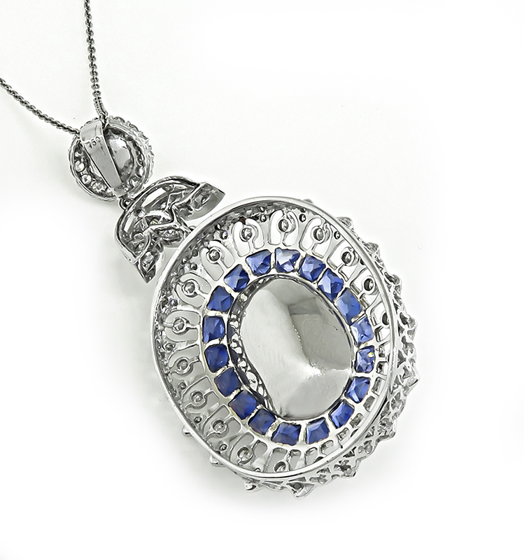 Estate 15.04ct Opal 4.15ct Sapphire 1.83ct Diamond Pendant Necklace