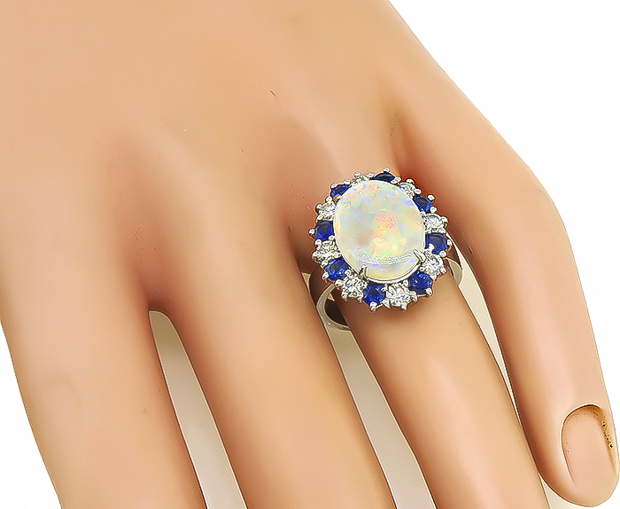 Estate 2.48ct Opal 0.75ct Sapphire 0.62ct Diamond Ring