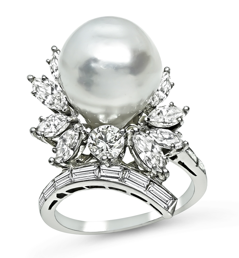 Estate 2.00ct Diamond Pearl Ring