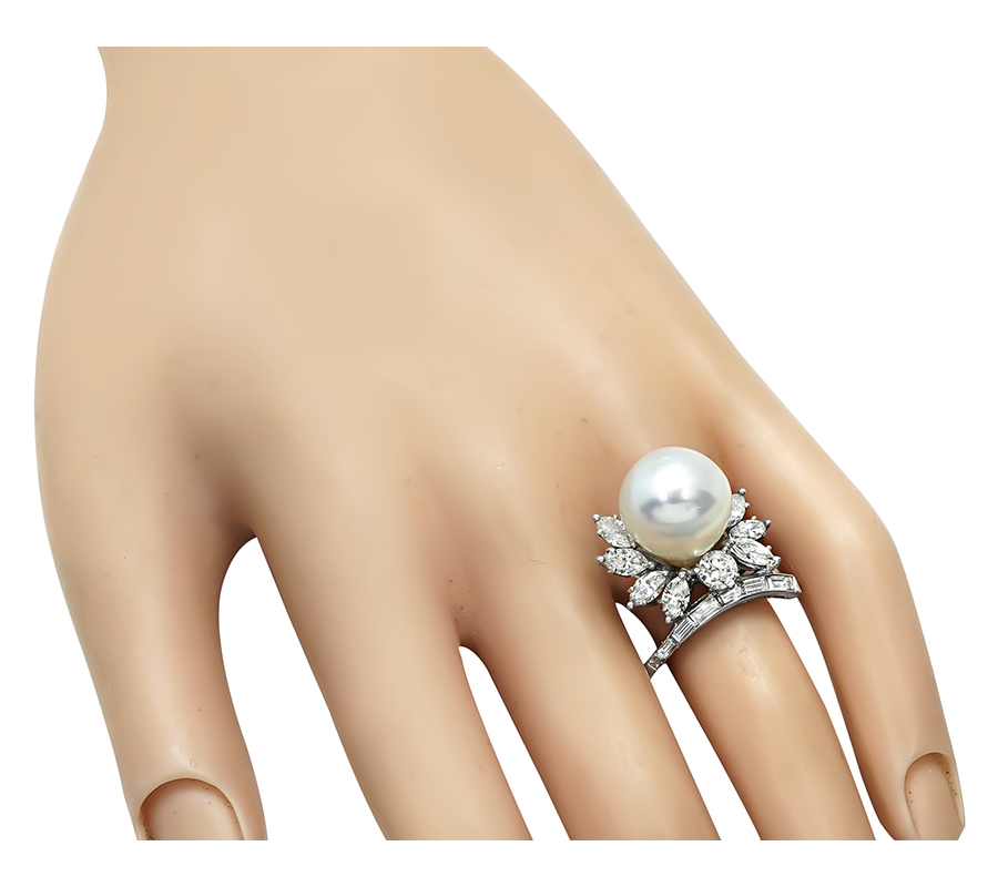 Estate 2.00ct Diamond Pearl Ring