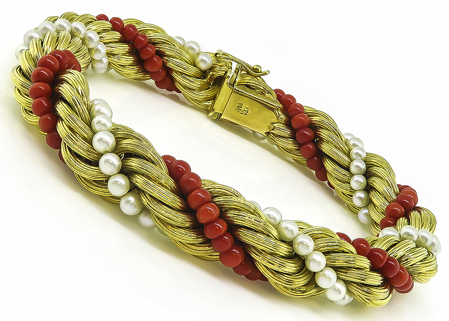 1960s Pearl Coral Gold Bracelet
