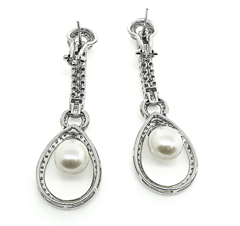 Estate 2.50ct Diamond Pearl Dangling Earrings