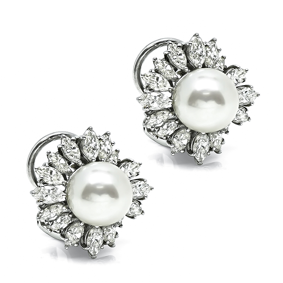 Estate Pearl 3.50ct Diamond Earrings