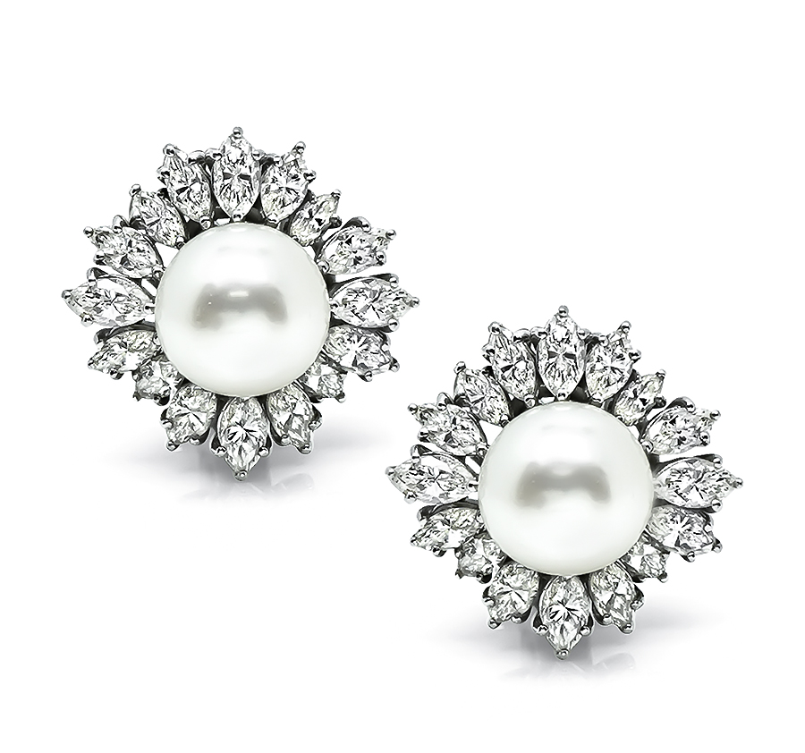 Estate Pearl 3.50ct Diamond Earrings