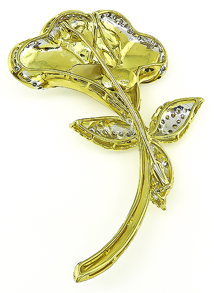 Estate Pearl 2.00ct Diamond Gold Flower Pin