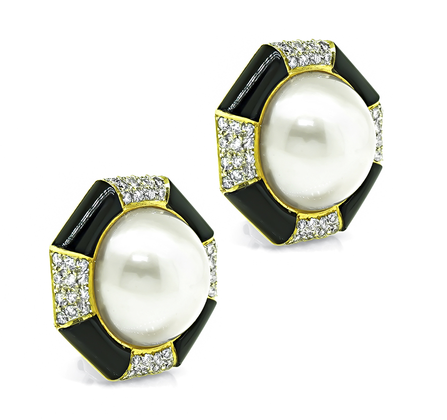 Estate 1.90ct Diamond Onyx Pearl Earrings