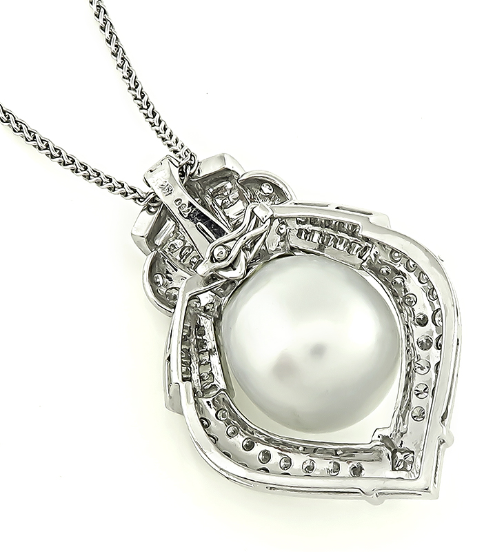 Estate South Sea Pearl 2.00ct Diamond Pendant Necklace