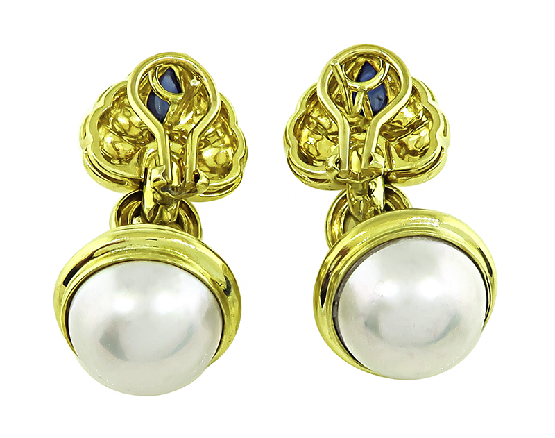 Estate 2.00ct Sapphire 0.50ct Emerald 0.20ct Diamond Pearl Earrings