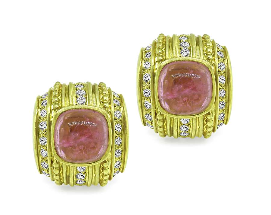 Estate 10.00ct Pink Tourmaline 1.50ct Diamond Gold Earrings