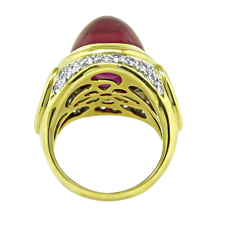 Estate 22.82ct Pink Tourmaline 1.50ct Diamond Gold Ring