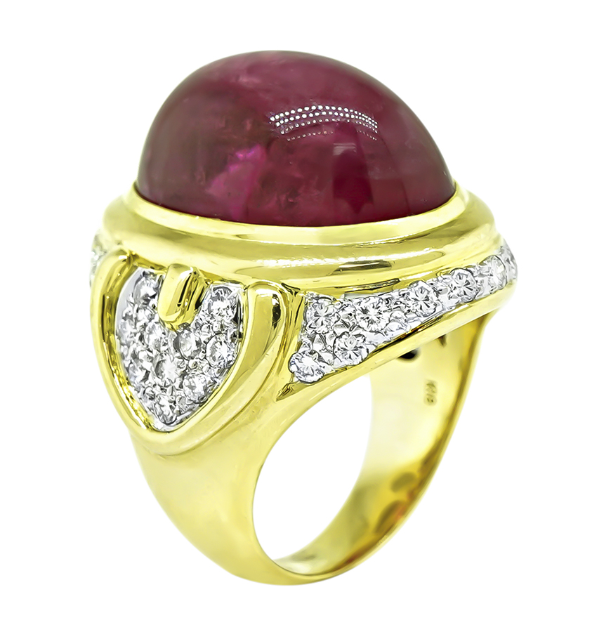 Estate 22.82ct Pink Tourmaline 1.50ct Diamond Gold Ring