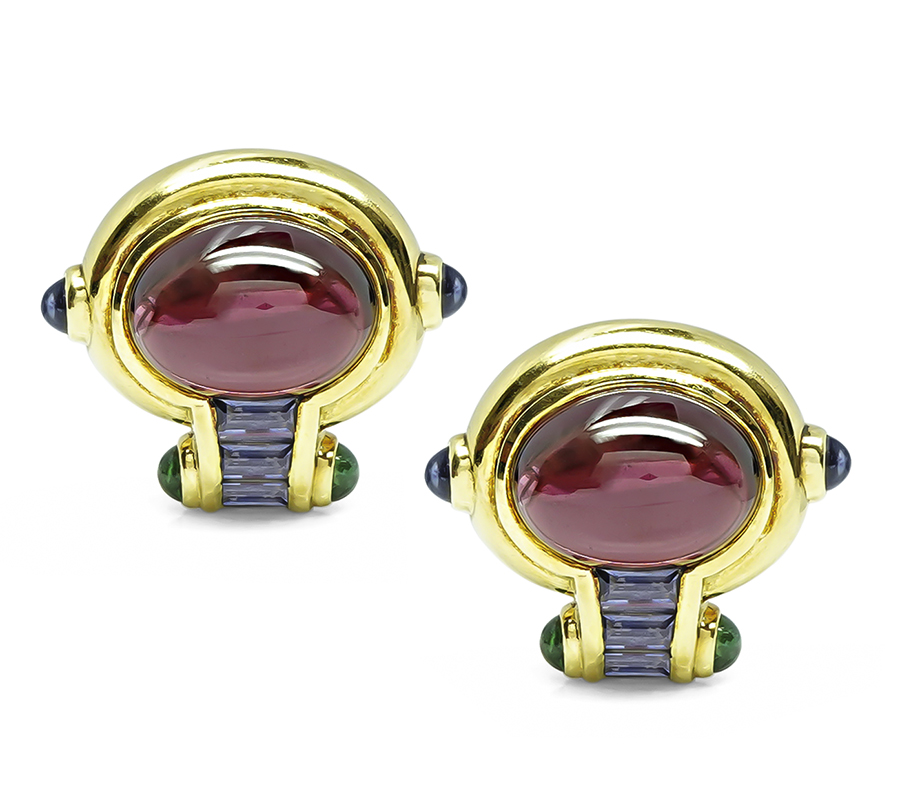 Estate 30.00ct Pink Tourmaline Iolite Gold Earrings