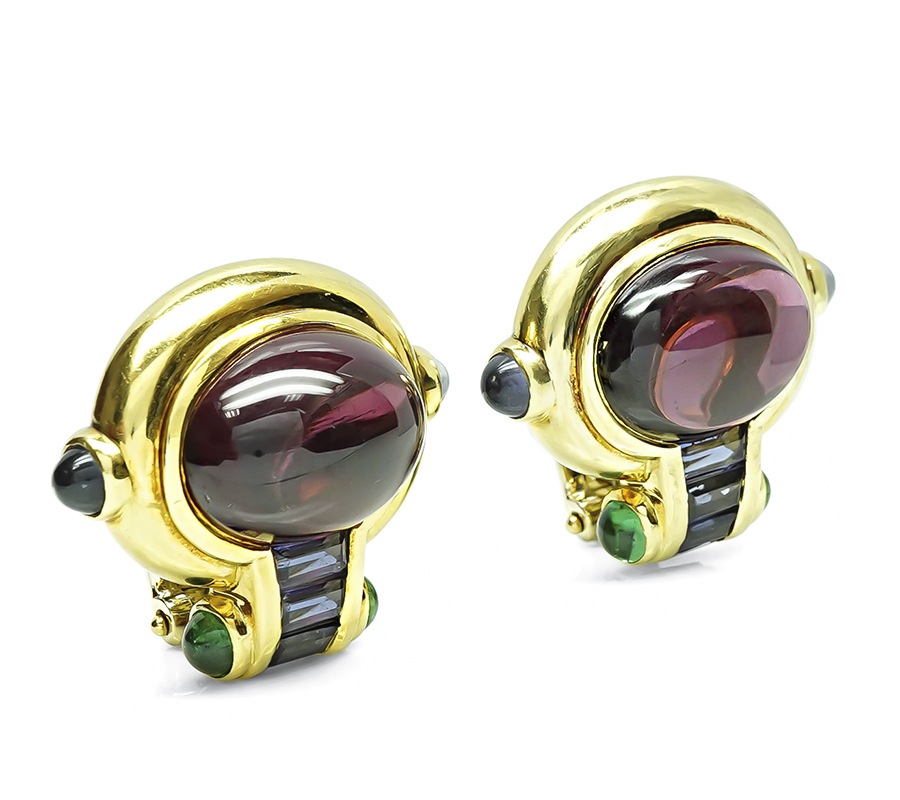 Estate 30.00ct Pink Tourmaline Iolite Gold Earrings