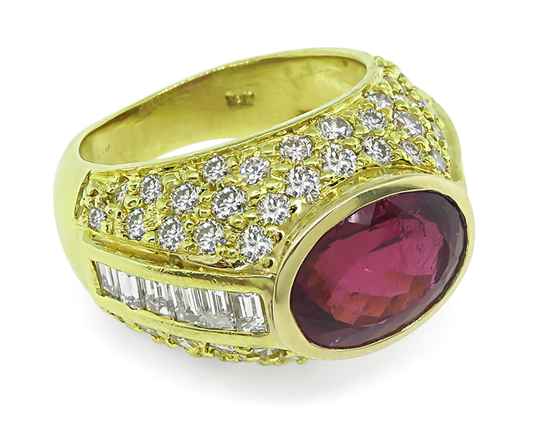 Rubellite Diamond Gold Ring