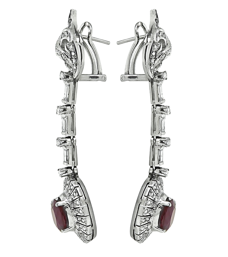 Vintage 5.00ct Ruby 2.50ct Diamond Drop Earrings