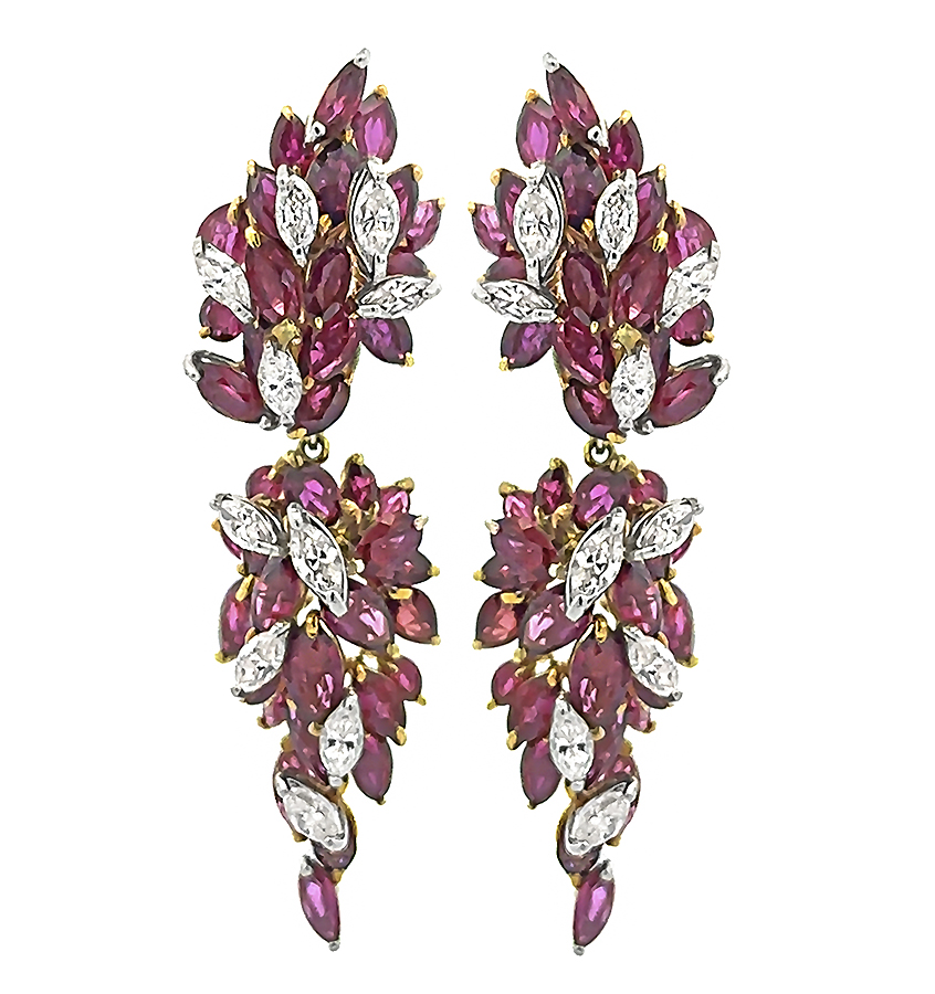 Estate 21.00ct Ruby 3.50ct Diamond Day and Night Earrings