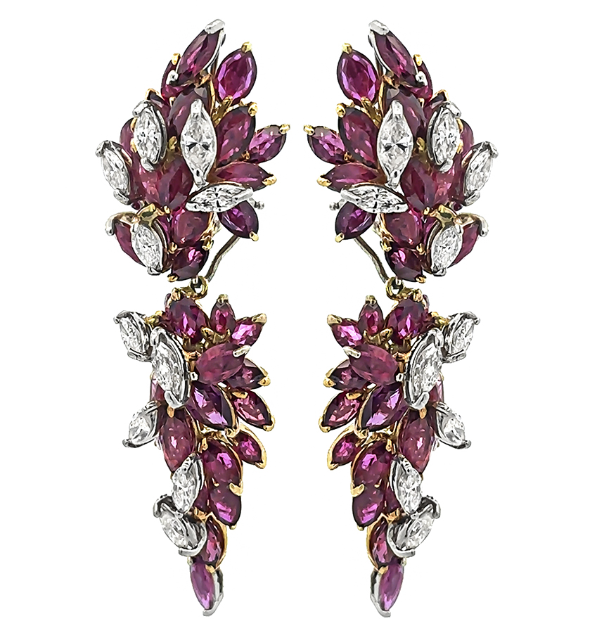 Estate 21.00ct Ruby 3.50ct Diamond Day and Night Earrings