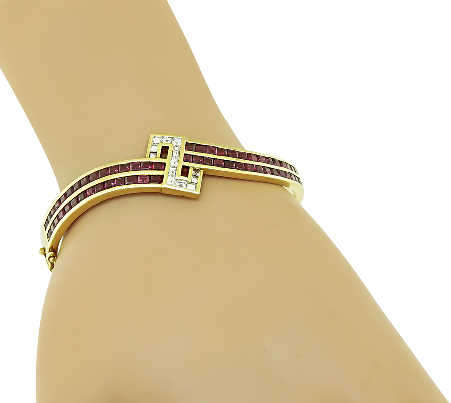 Estate 0.65ct Diamond 3.50ct Ruby Gold Bangle