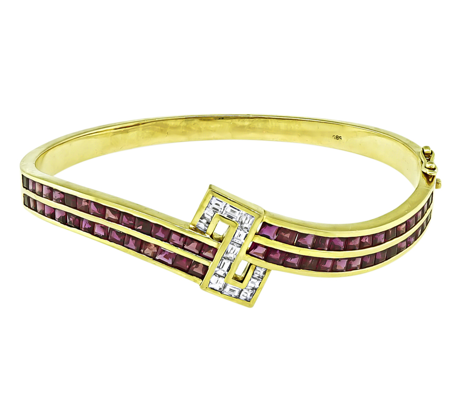 Estate 0.65ct Diamond 3.50ct Ruby Gold Bangle