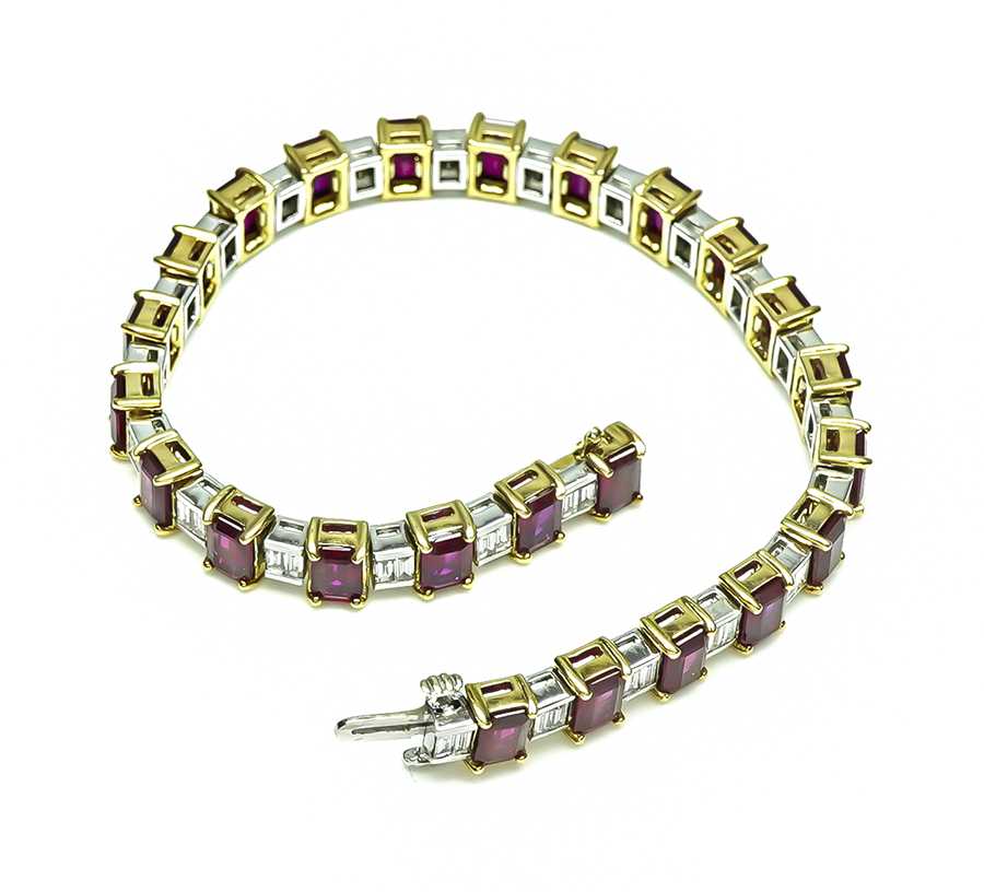 Estate 19.00ct Ruby 1.90ct Diamond Two Tone Gold Bracelet