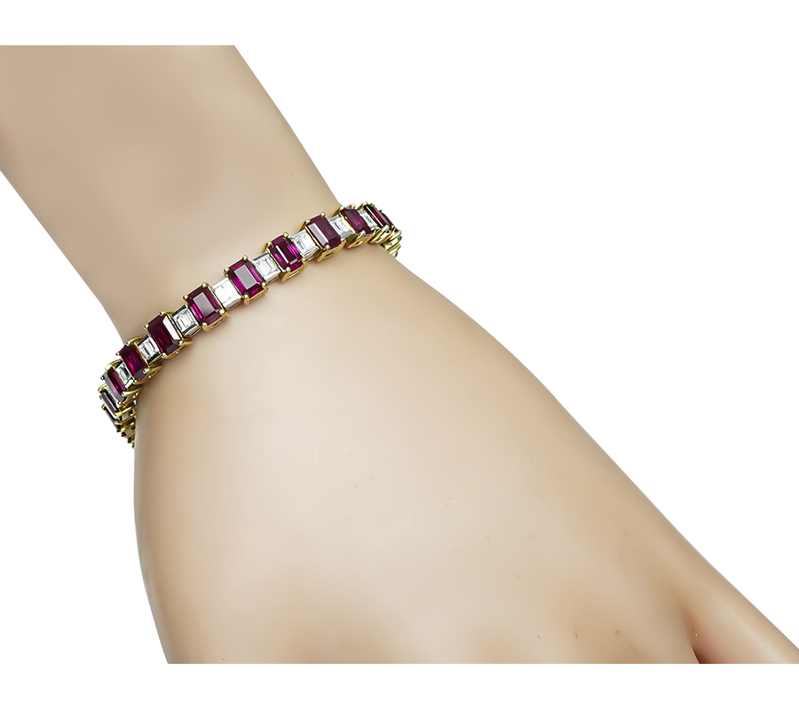 Estate 19.00ct Ruby 1.90ct Diamond Two Tone Gold Bracelet